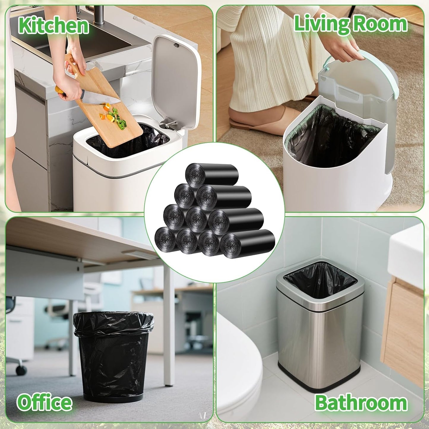 Skiennix Small Drawstring Trash Bags - 100 Count Thick 4-Gallon Liners for Bathroom & Office | Black