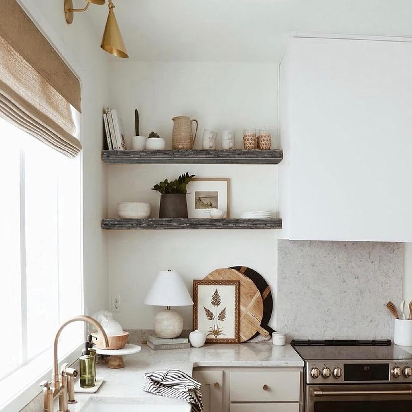QEEIG Floating Shelves - Wall Mounted Display Shelves for Home Decor | Set of 2, 35.4" x 9.3", Grey
