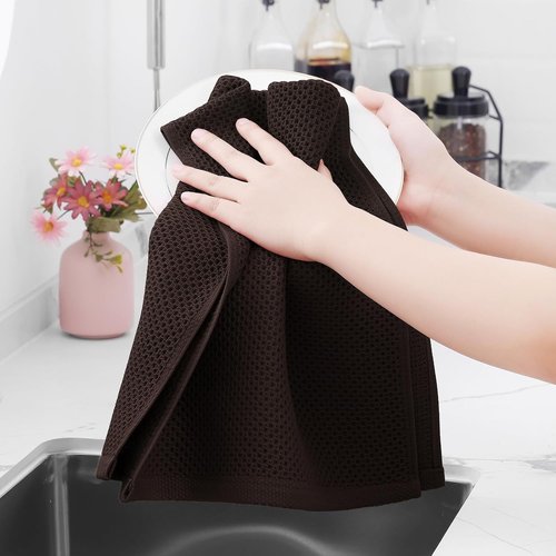 Homaxy 100% Cotton Waffle Weave Dish Towels - Ultra Soft & Absorbent, 13 x 28 Inches, 6-Pack | Dark Brown