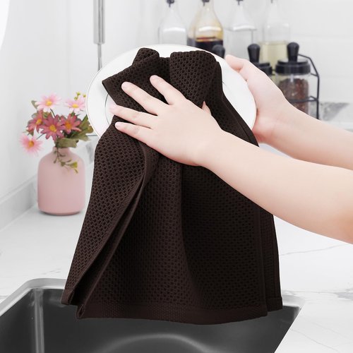 Homaxy 100% Cotton Waffle Weave Kitchen Dish Towels, Ultra Soft Absorbent Quick Drying Cleaning Towel, 13 x 28 Inches, 8-Pack, Dark Brown
