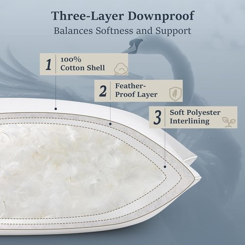 COZSINOOR Goose Feather Pillows - Queen Size Set of 2 | Soft 600 TC Cotton Cover, Fluffy Down Alternative for All Sleepers