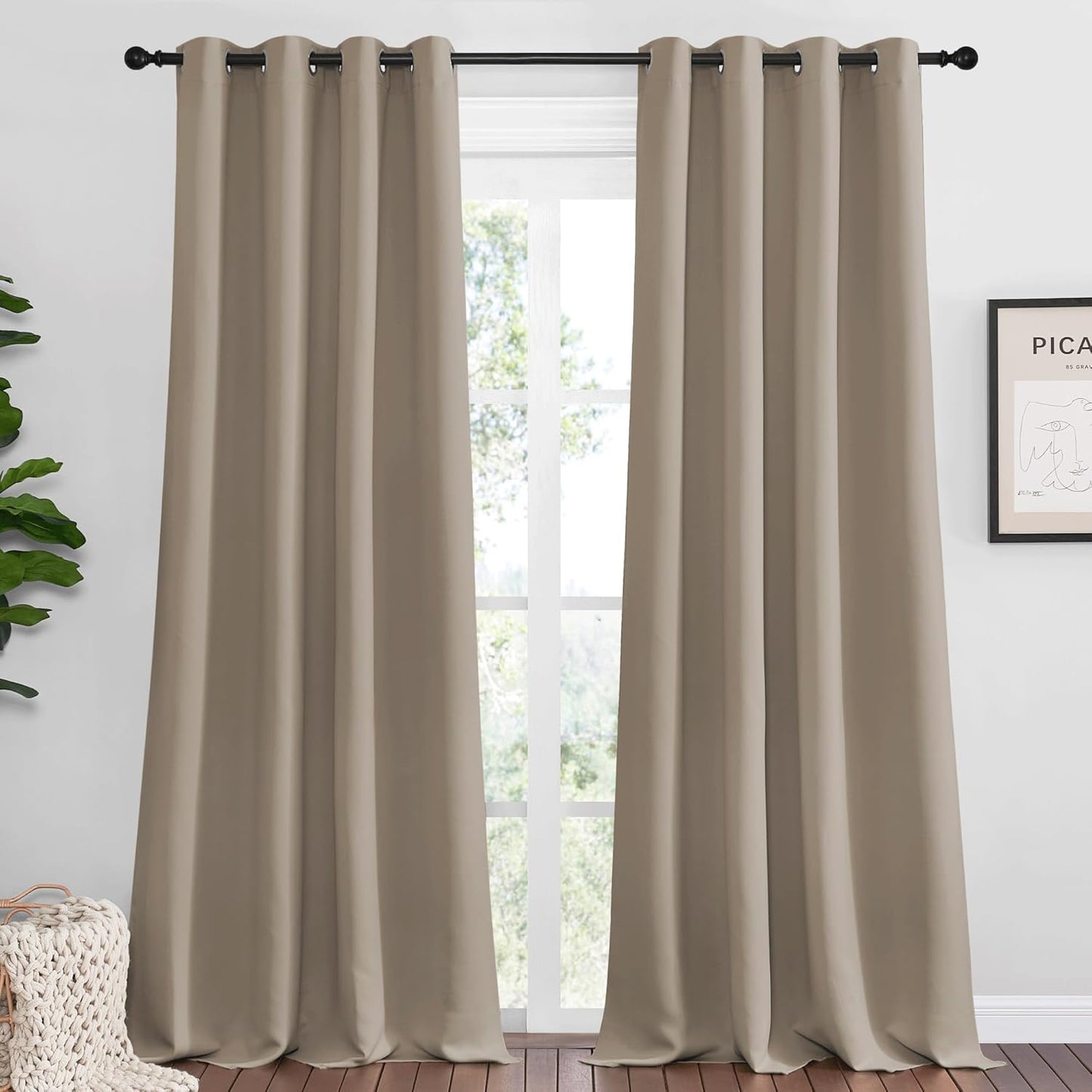 NICETOWN Taupe Blackout Curtains - 108" Long, 55" Wide | Sound Reducing & Energy Efficient Panels for Home Decor