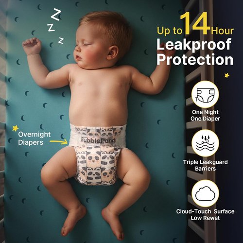 BubblePanda Overnight Diapers - Nighttime Protection with Dual Absorbent Core | Size 5, 72 Count