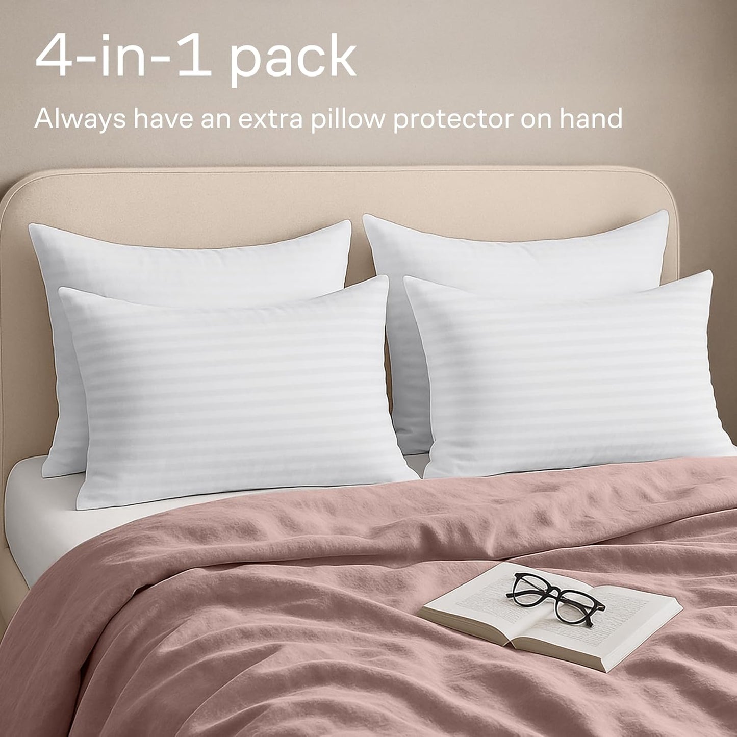 Regine Switzerland Set of 4 Pillow Protectors - Zippered, Stain-Resistant & Washable Standard Size