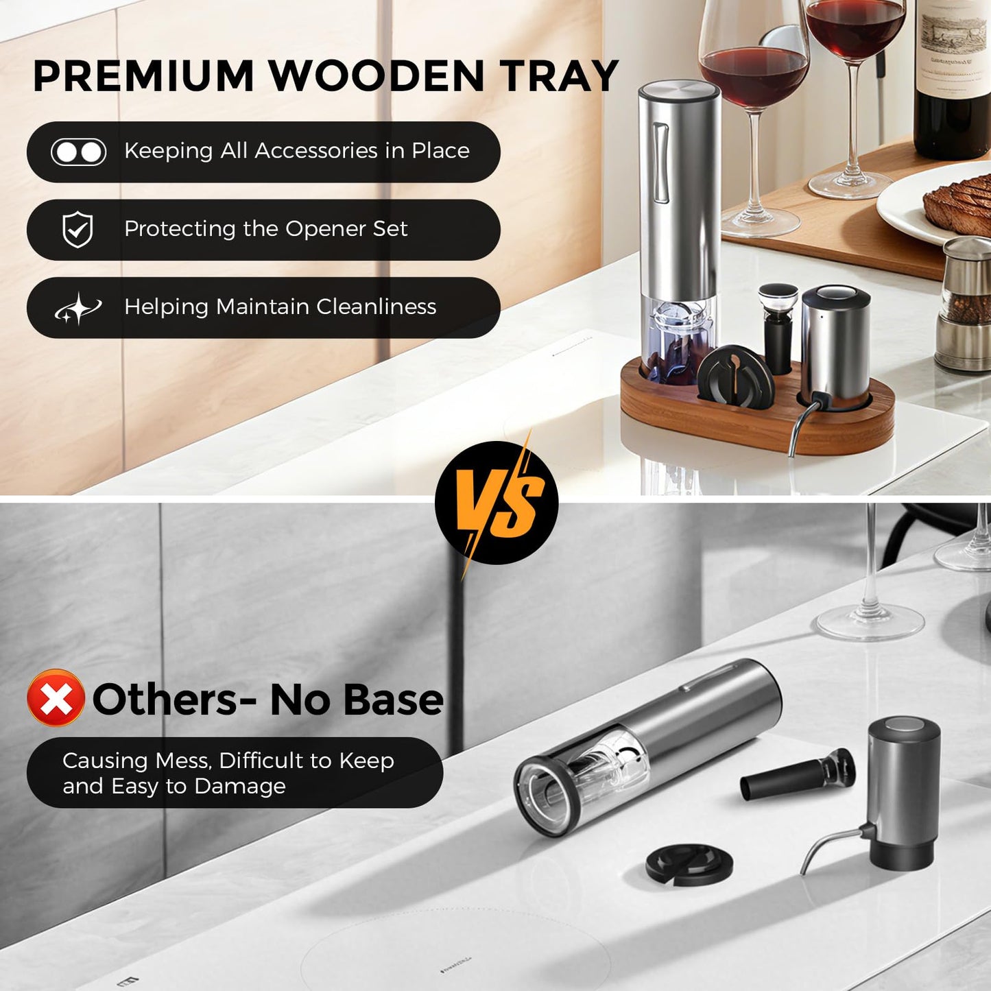 Rechargeable Electric Wine Opener 5-In-1 Set, Stainless Steel Automatic Wine Opener with Electric Wine Aerator, Foil Cutter, Wine Stopper & Base, Elegant Gift Box for Birthday, Housewarming, Christmas