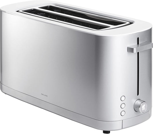 ZWILLING Enfinigy 4-Slice Long Slot Toaster - Extra Wide 1.5" Slots for Bagels & Toast | Silver Finish