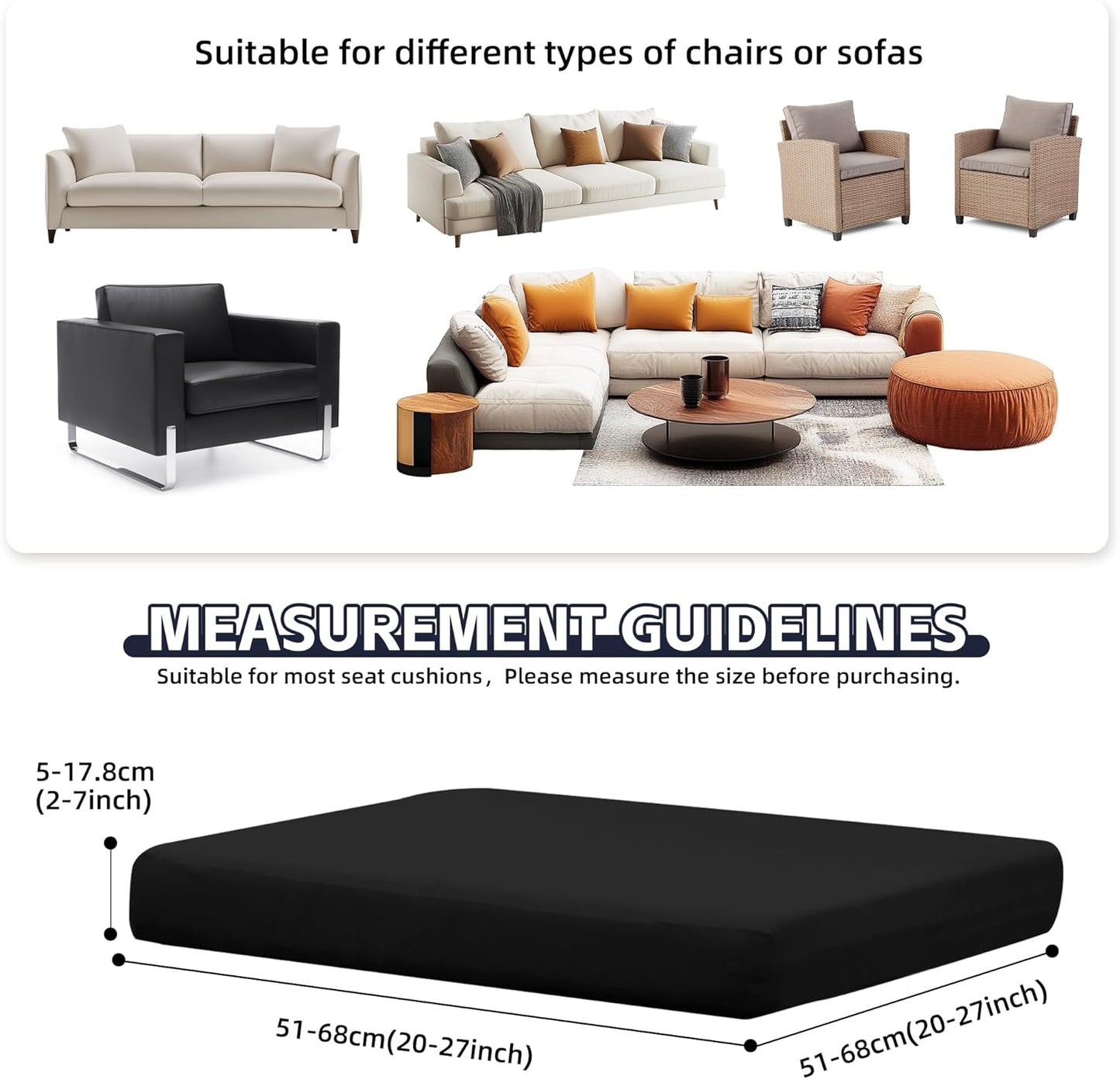 Skiennix 8Pcs Patio Cushion Covers - Washable & Reusable Outdoor Furniture Protectors (Black)