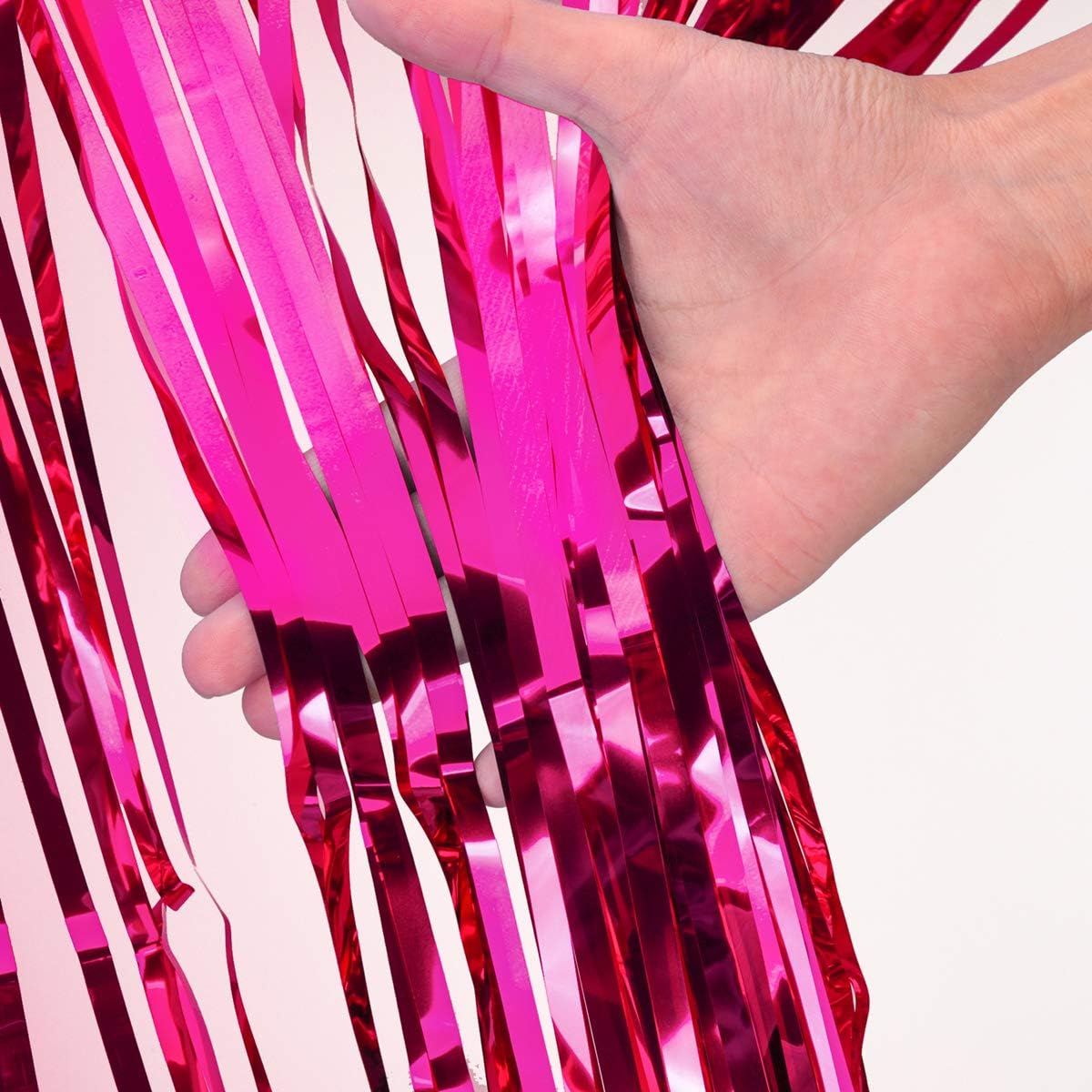 Shiny Hot Pink Metallic Tinsel Foil Fringe Curtains by [Brand Name] - 2 Pcs 3.2ft x 8.2ft Backdrop for Birthday & Wedding Celebrations