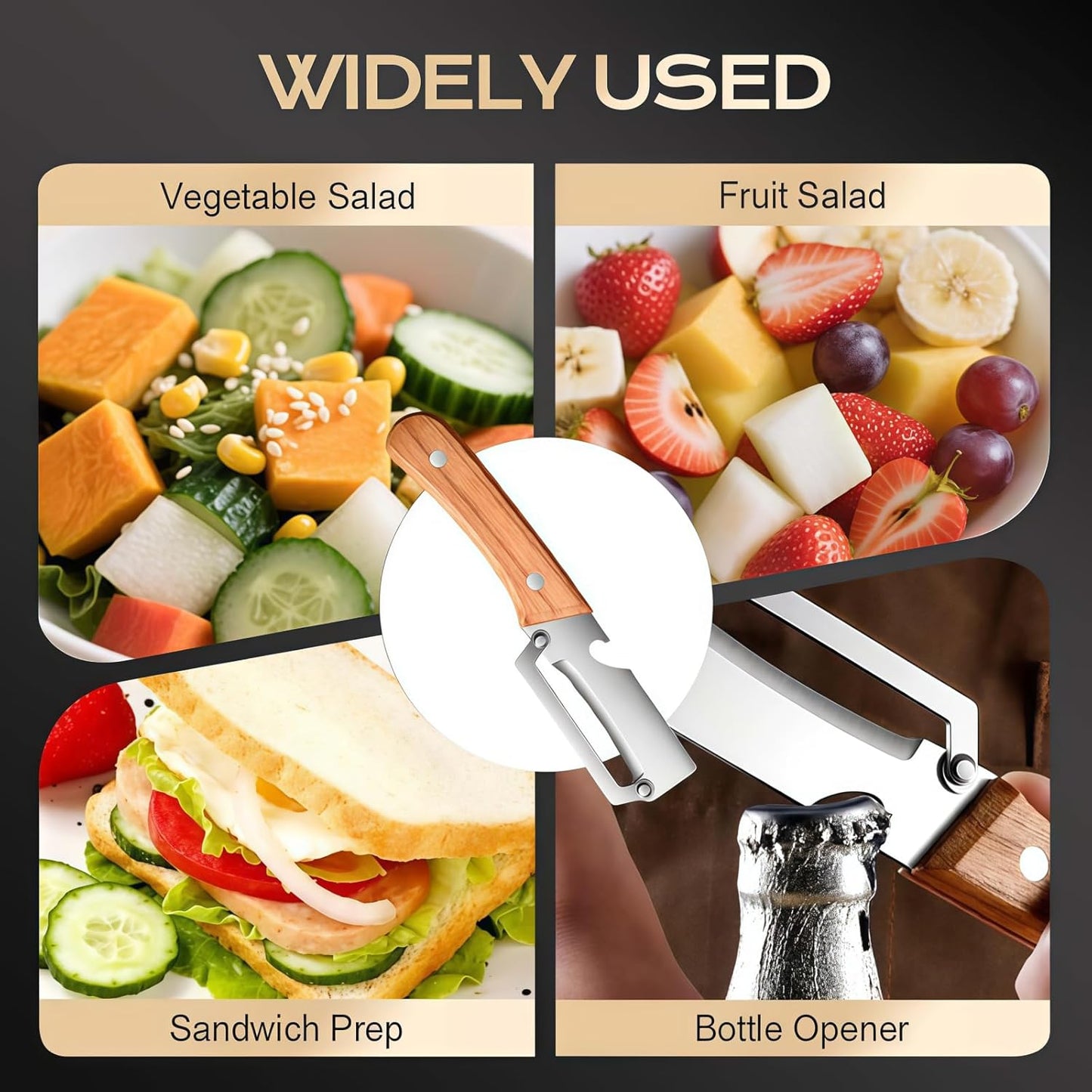 Skiennix Multifunctional Vegetable Peeler - 2 Pcs Wooden Handle with Bottle Opener | Ideal for Fruits & Veggies