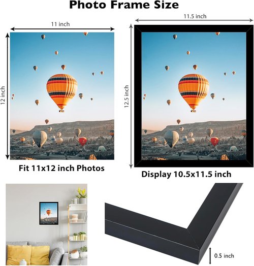 JCJMY 11x12 Black Picture Frame - Versatile Wall Hanging or Tabletop Display with Shatter-Resistant Plexiglass