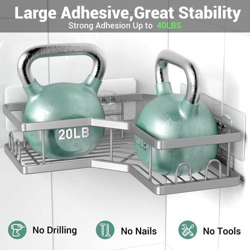 **AKTECKE Corner Shower Caddy - Adhesive Bathroom Organizer with Rustproof Stainless Steel - 3-Pack**