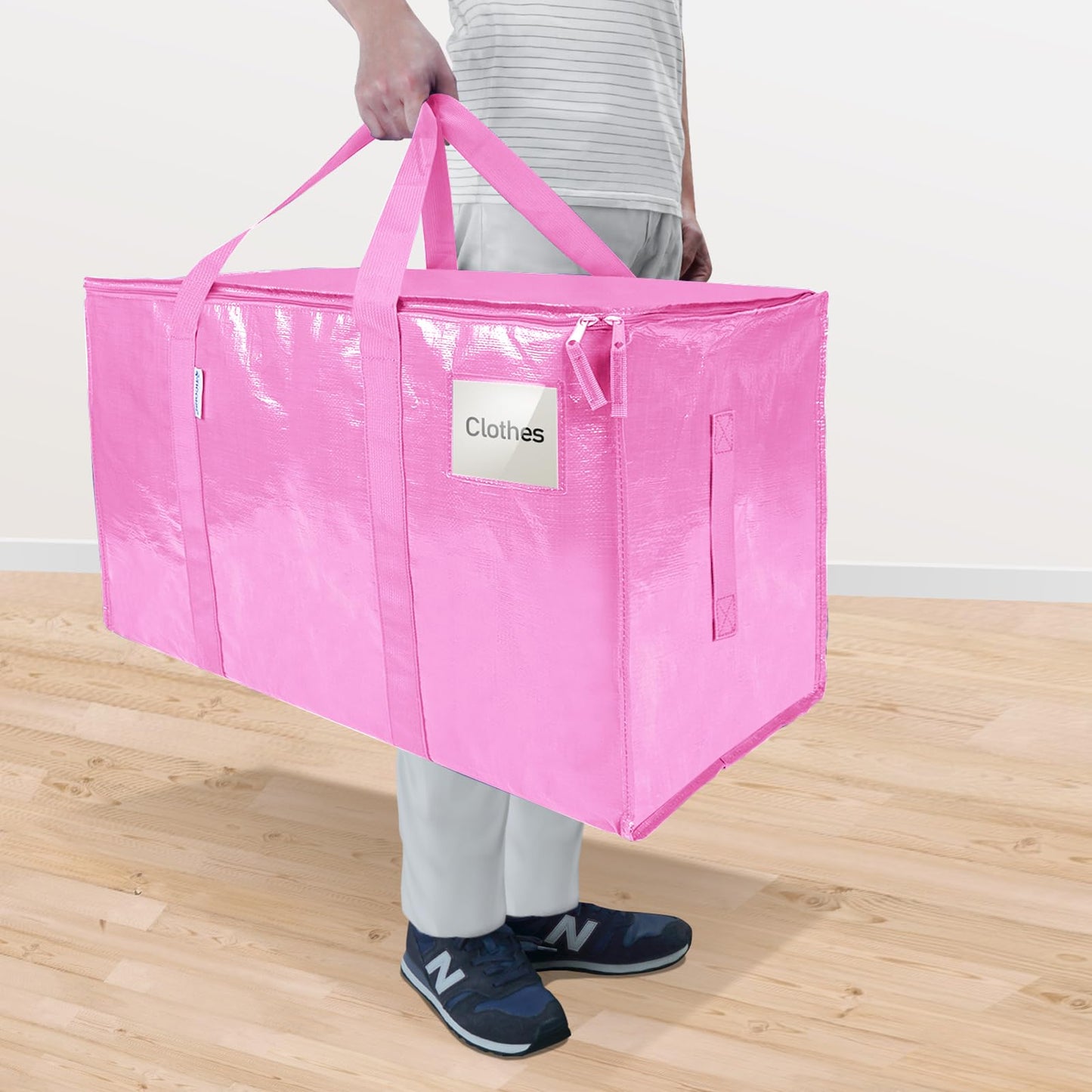 TICONN 6 Pack Extra Large Moving Bags Heavy Duty with Zippers & Carrying Handles, Durable Storage Bags Moving Boxes for Closet Organizers and Storage (6 Pack, Pink)