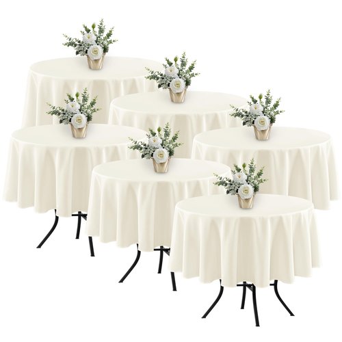Fitable 6 Pack Ivory Round Table Clothes - 70 Inches in Diameter - Stain Resistant and Washable Tablecloths, Polyester Fabric Table Covers for Wedding, Party, Banquet, Gathering