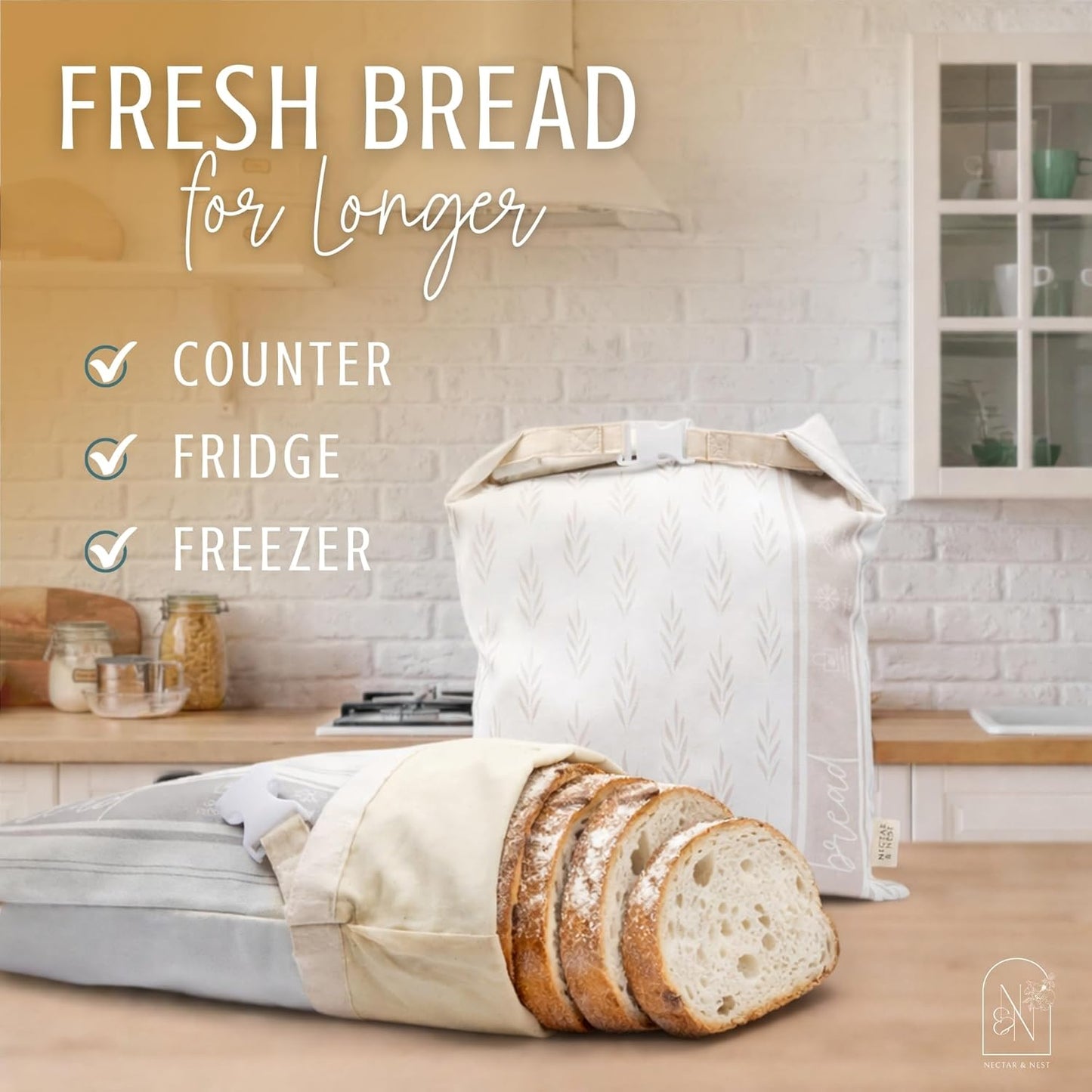 Nectar & Nest Reusable Beeswax Bread Bags - XL Eco-Friendly Storage for Homemade Bread & Sourdough