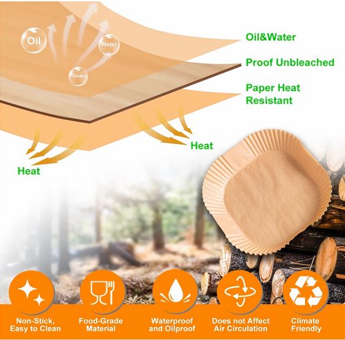 Ailifeer Air Fryer Disposable Paper Liner, Natural Baking Parchment Paper Air fryer liners,Thickened Oil-Proof High Temperature,for Air Fryers,Ovens,Pan and Microwaves (9inch-XL-Thick, square-Brown)
