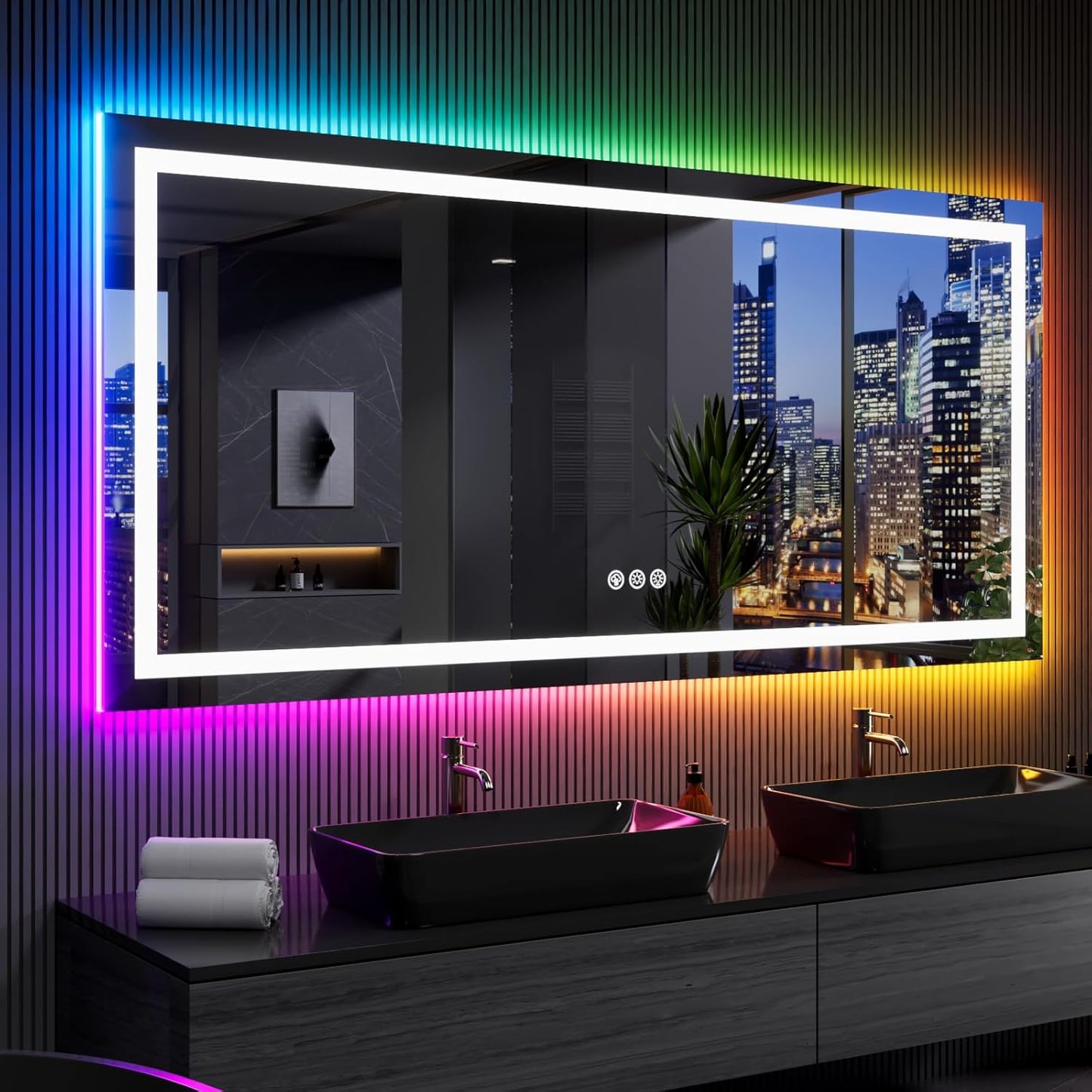 LOAAO RGB LED Bathroom Mirror - 84x32 Inch, Dimmable, Anti-Fog, Colorful Light Modes, Tempered Glass