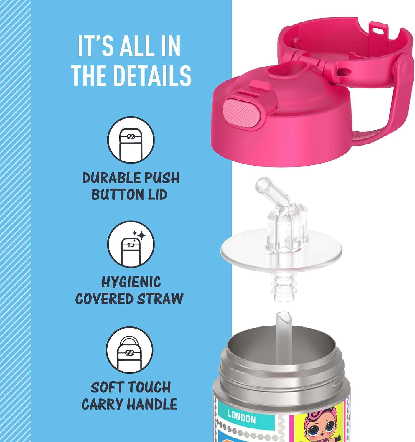 THERMOS FUNTAINER Water Bottle - 12 Ounce Kids Stainless Steel Vacuum Insulated with Straw | L.O.L. Surprise