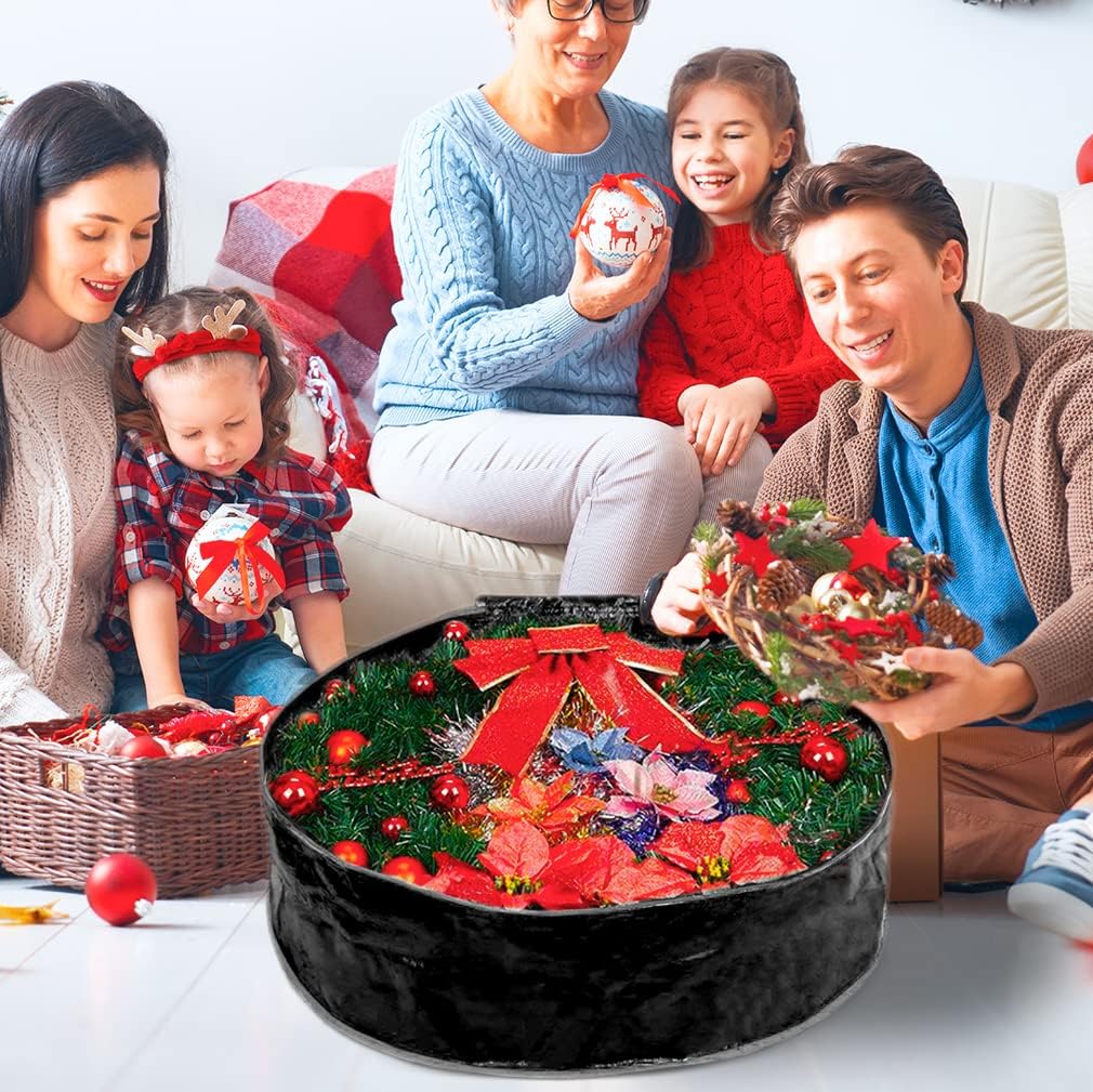 Propik Wreath Storage Bag - Tear-Resistant Holiday Garland Container | Heavy-Duty Handles, 36" X 8", Black