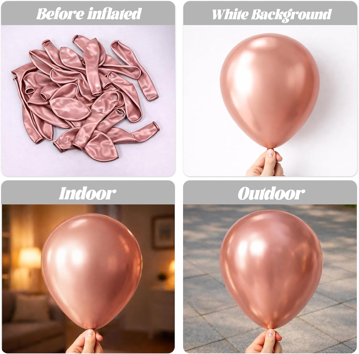 Voircoloria Metallic Rose Gold Balloons - 12-Inch Chrome Latex | 66-Pack for Parties & Celebrations