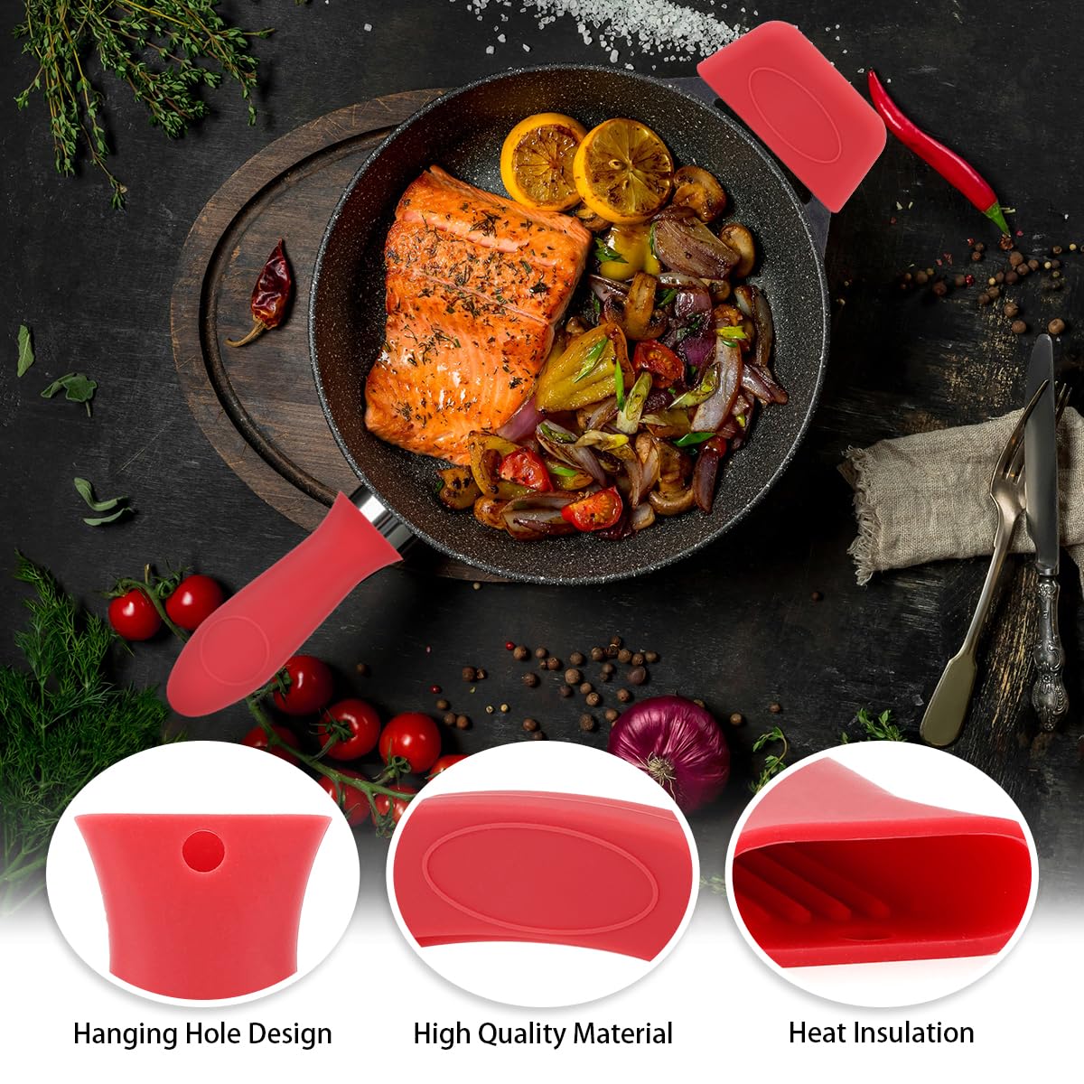 3 PCS Cast Iron Handle Cover, Cast Iron Skillet Handle Covers Silicone Pot Holders Heat Resistant Silicone Hot Handle Holder for Frying Pans Skillet Griddles Cookware
