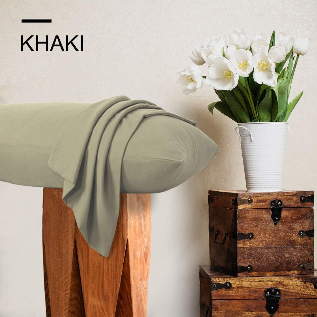 PiccoCasa Zippered Pillowcases - Soft 100% Brushed Microfiber Polyester | Set of 2 Standard (20"x26") Khaki