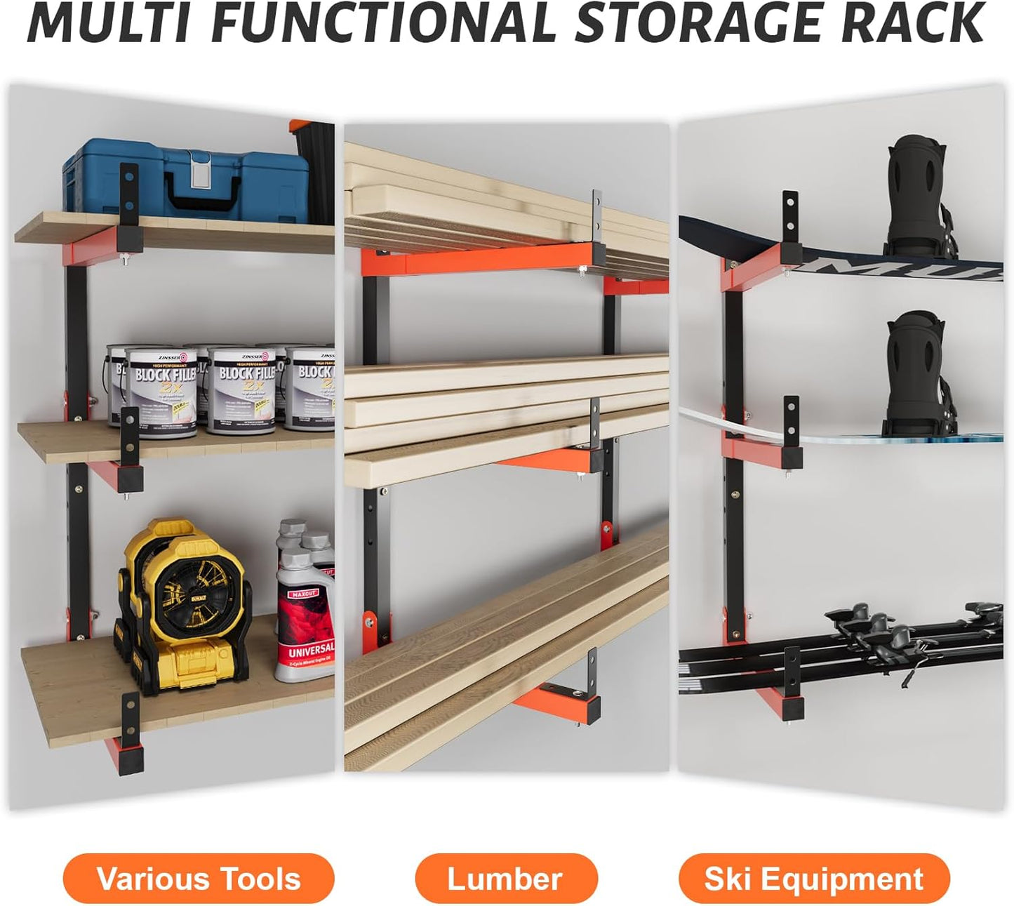 Skiennix 27-Inch Lumber Storage Rack - Adjustable 6-Hole Wall Mount Metal Organizer (4 Pack)