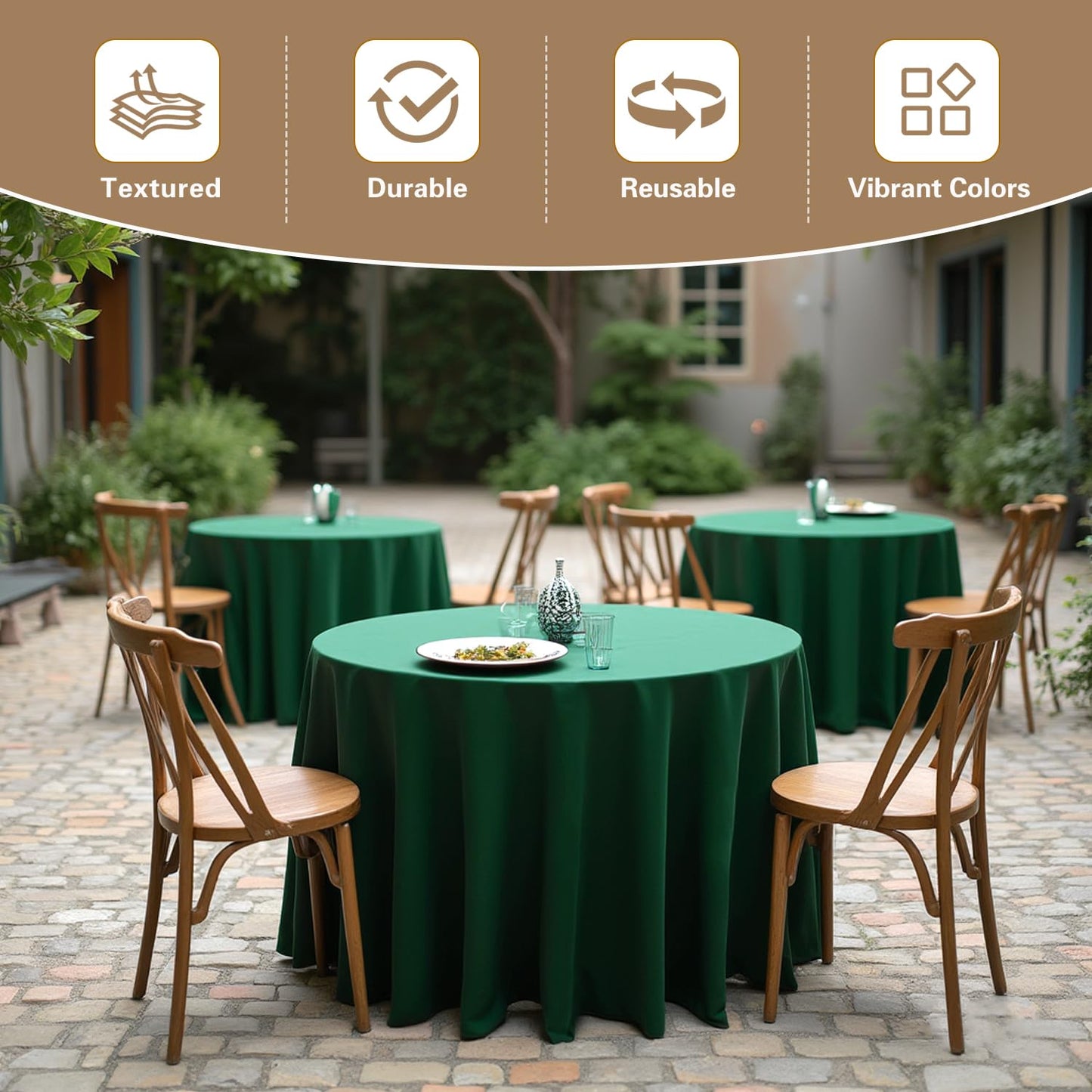 sancua 120 Inch Round Tablecloth, 8 Pack Hunter Green - Circle Polyester Fabric Table Cloth for Chiristmas Party Reception Banquet Birthday, Washable Formal Table Cover (Fit 48-96 Inch Tables)