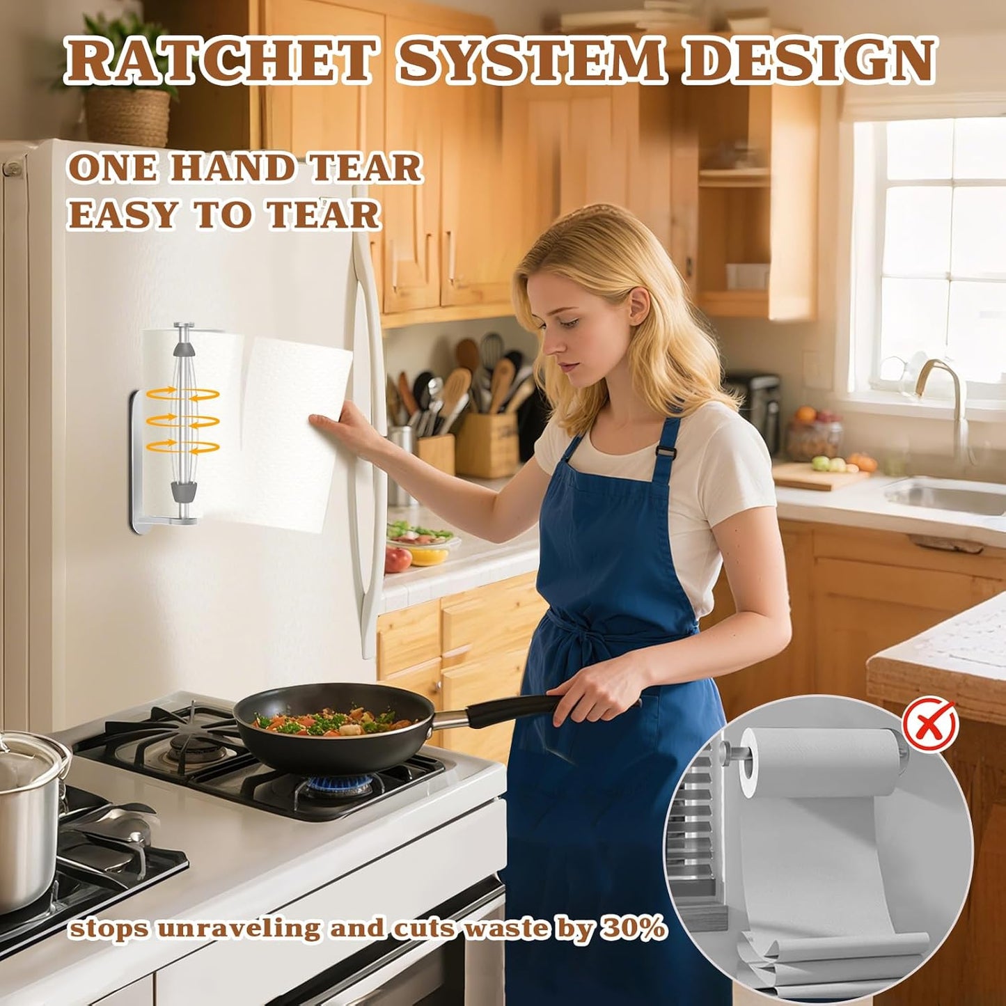 Swaitee Magnetic Paper Towel Holder - No Drill, One-Hand Tear Mechanism, Silver | Self-Adhesive for Kitchen & RV