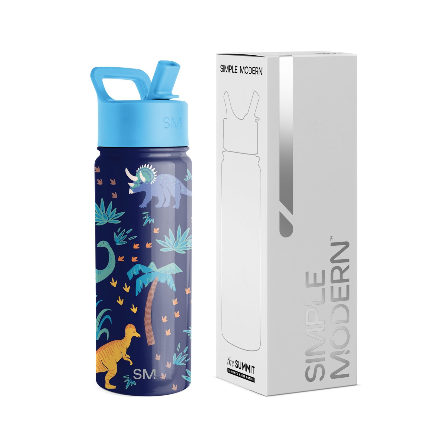 Simple Modern Kids Summit Water Bottle with Straw Lid | 18oz Stainless Steel Cup Insulated Tumbler for Toddlers, School | Jurassic Jungle