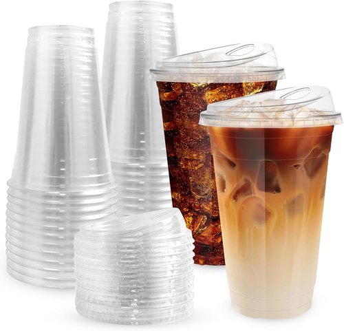 GGOLDMER 20 oz Clear Plastic Cups - 25 Sets with Strawless Sip Lids for Iced Coffee & Smoothies