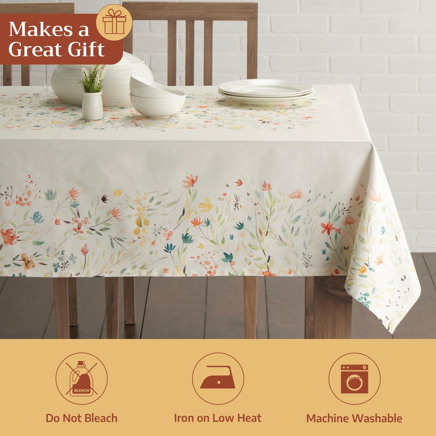 Maison d' Hermine Table Cloth Rectangle Table 100% Cotton 70 x 90 Inches Tablecloth Reusable Decorative for Dining Kitchen Room Farmhouse Home Gifts for Mothers Day Spring Summer - Colmar