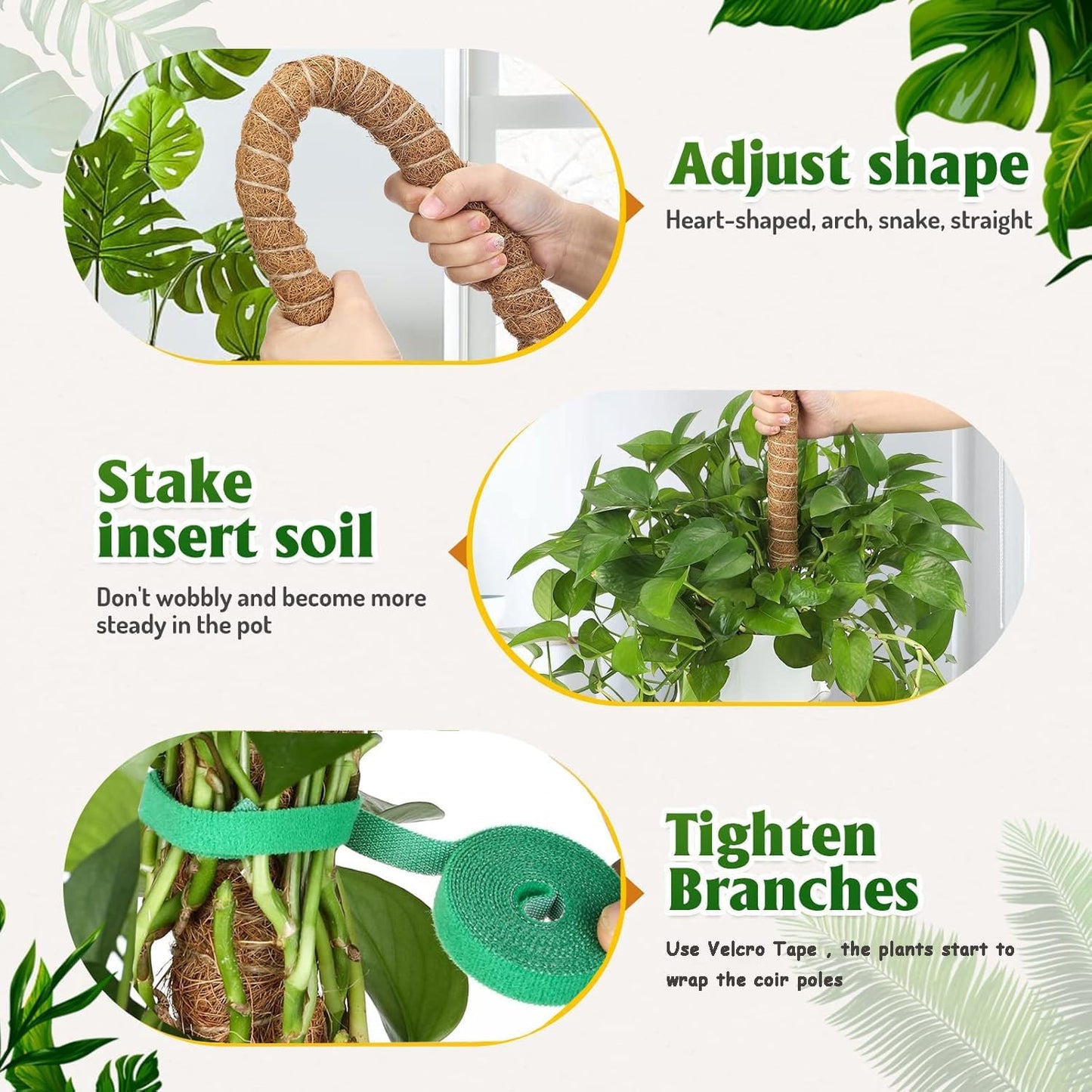 Skiennix 2-Pack 63" Bendable Moss Poles - Ideal Support for Monstera & Climbing Plants