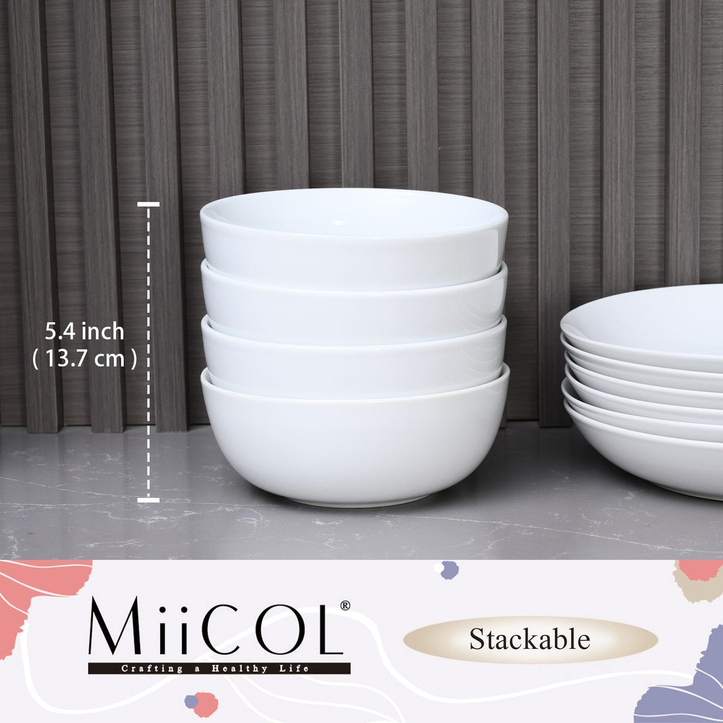 Miicol White Cereal Bowls 20 oz, Ceramic Soup Bowls Set of 4, Breakfast Bowl 6 inch, Kitchen Bowl for Pasta, Salad, Ramen, Oatmeal, Microwave and Dishwasher Safe