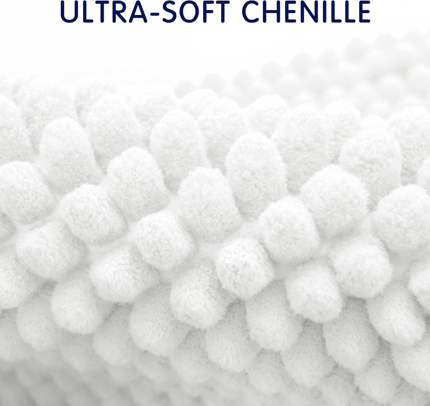 Subrtex Chenille Bath Rug - Soft, Water Absorbent Shower Mat | Quick Dry, Machine Washable (White, 16" x 24")