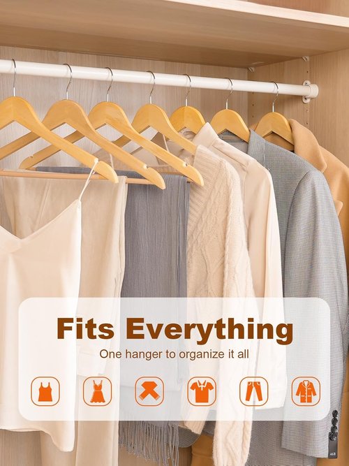 HOUSE DAY Wooden Hangers - 20 Pack Heavy Duty Non-Slip Solid Wood Coat Hangers | Smooth Finish for Shirts & Dresses
