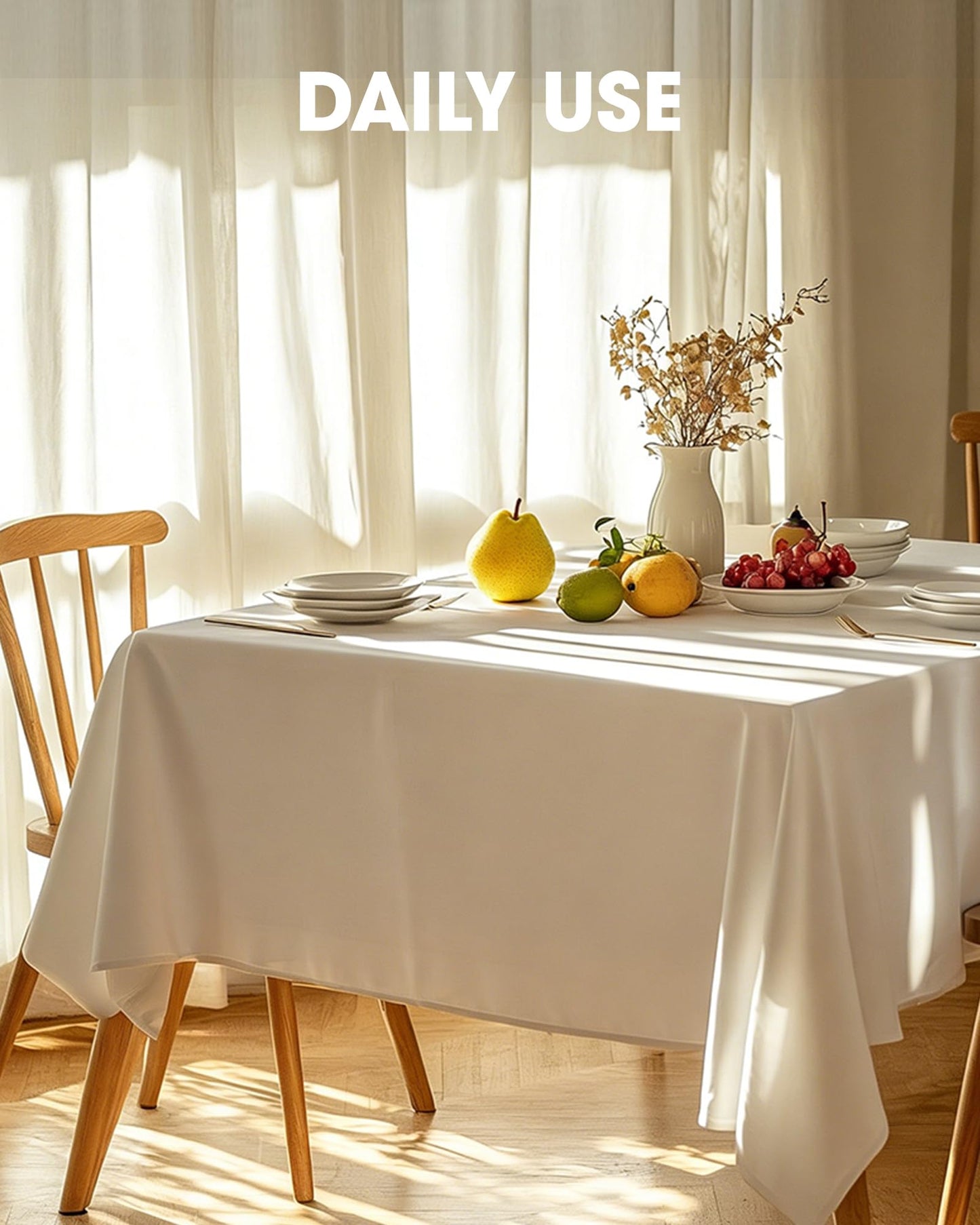 Pureegg Rectangle Table Cloth 60" x 102" – Durable Polyester Tablecloth Offers Reusable & Washable Protection, Ideal for Outdoor Party, Picnic, Wedding, Banquet and Birthday, 6 Pack, White