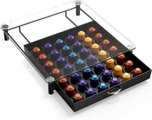 DecoBrothers Coffee Pod Drawer - Tempered Glass Storage for 42 Nespresso Original Line Capsules