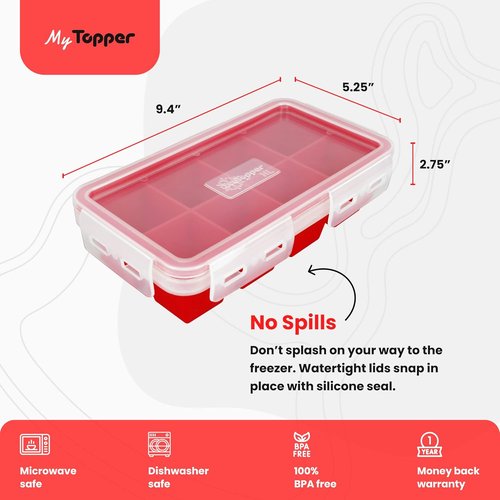IceTopper XL Ice Cube Tray - Easy Release Molds for 8 Large Cubes, Stackable & Dishwasher Safe, 100% Food Grade Silicone (2 Pack)