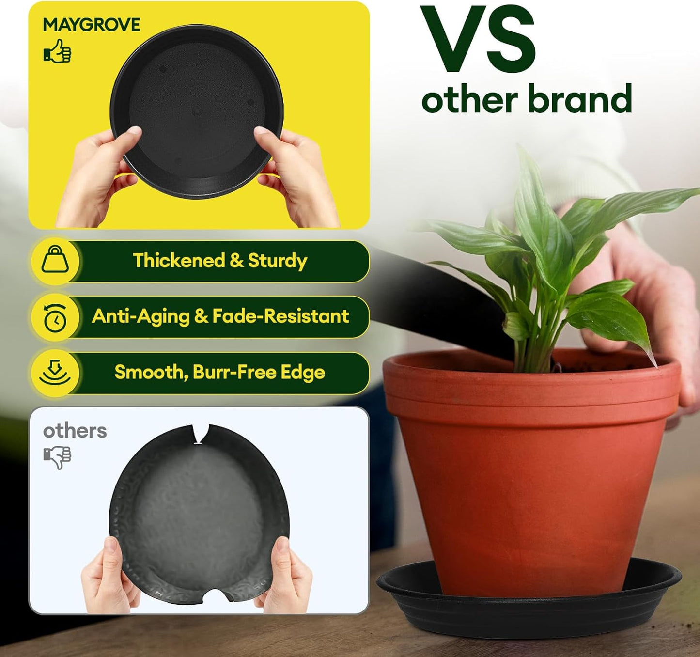 VIVOSUN 5-Pack Heavy Duty Nonwoven Fabric Pots - 1 Gallon with 6 Plant Saucers | Indoor Use, 8-12 Inch Trays