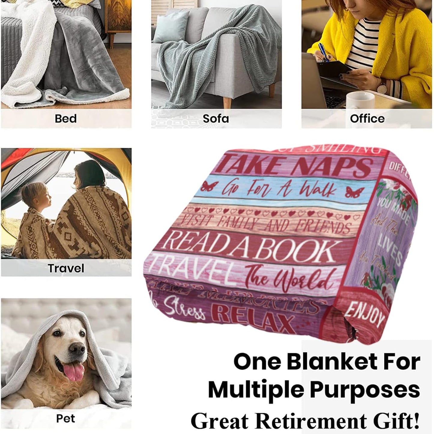 Retirement Gift for Woman, Retirement Blanket, Teacher Retirement Gifts for Women 2024, Best Happy Retirement Gifts, for Retired Women (Pink, 80x60in)