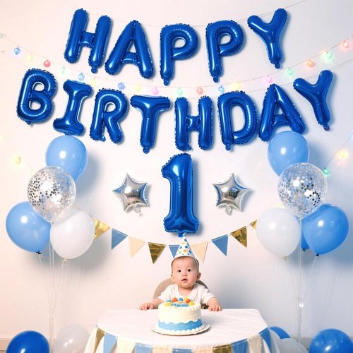 Happy Birthday Balloon Banner Set by [Brand Name] - 16 Inch Dark Blue Foil Letters | Reusable Party Decorations