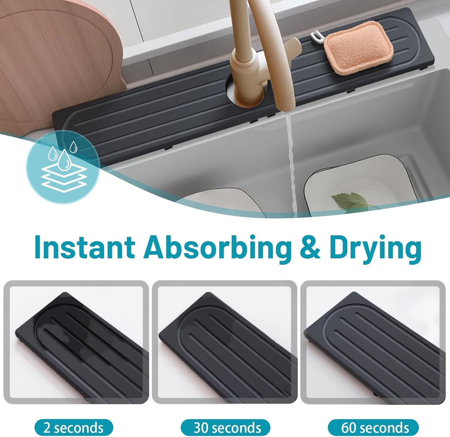 Stone Faucet Mat - Water Absorbent Diatomite Sink Tray with Raised Feet | Kitchen & Bathroom Splash Guard
