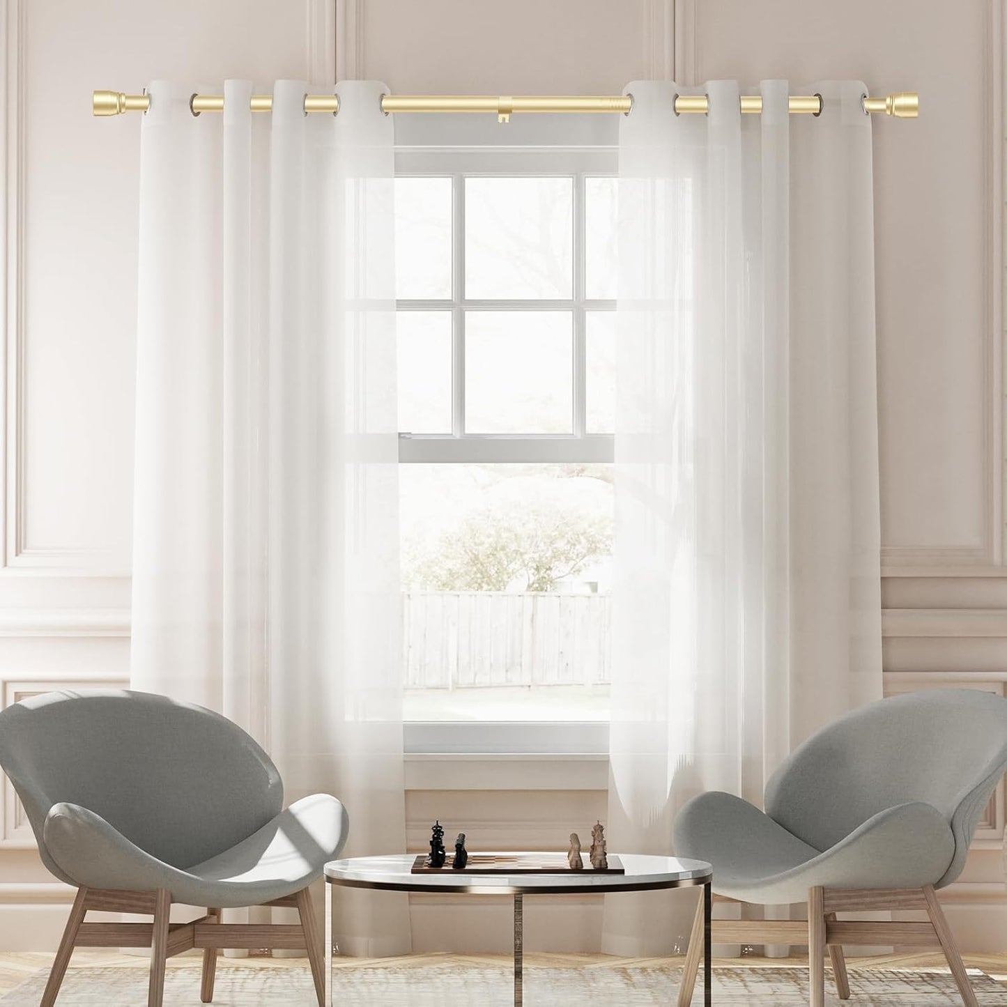 Skiennix 1” Diameter Gold Curtain Rod - Heavy Duty Adjustable 30-90 Inch for 30-84 Inch Windows