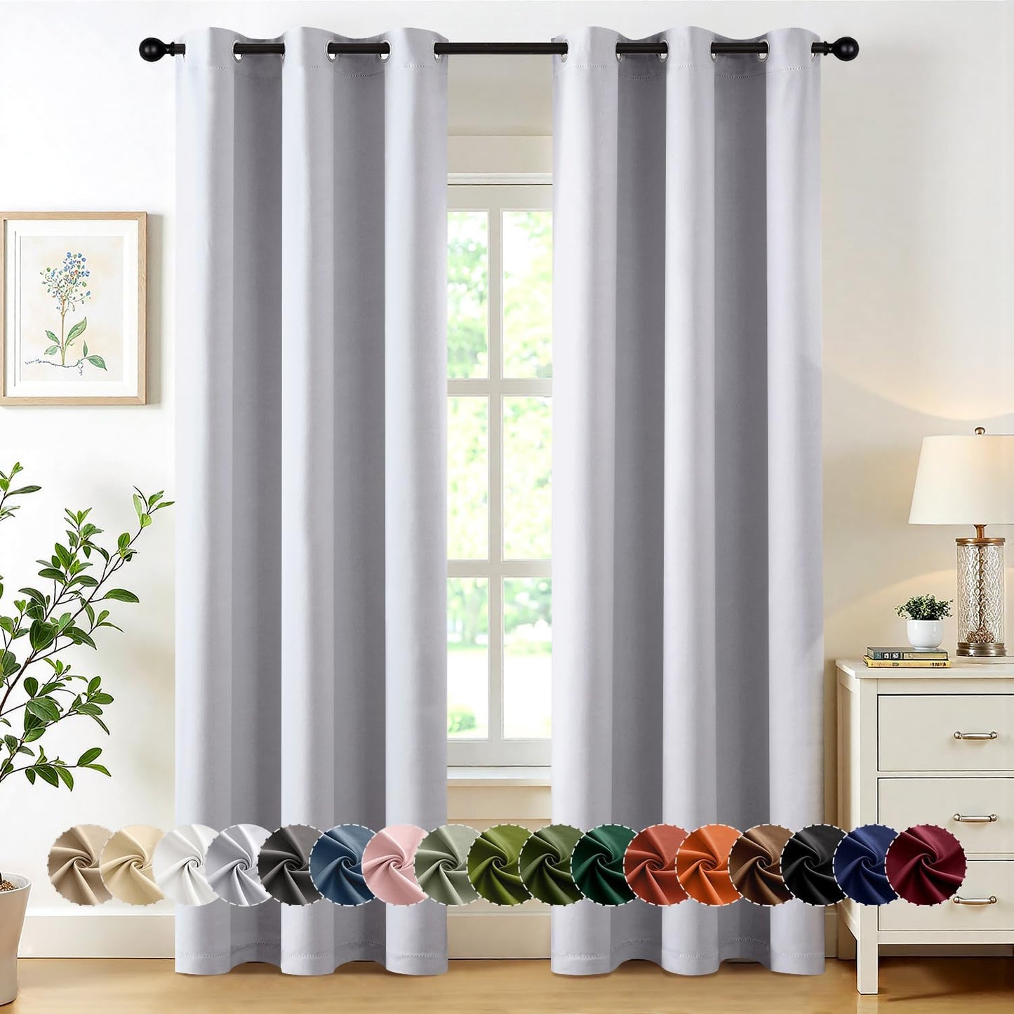 MIULEE Blackout Curtains - Thermal Insulated Room Darkening Drapes | 84-Inch Grommet Panels in Greyish White