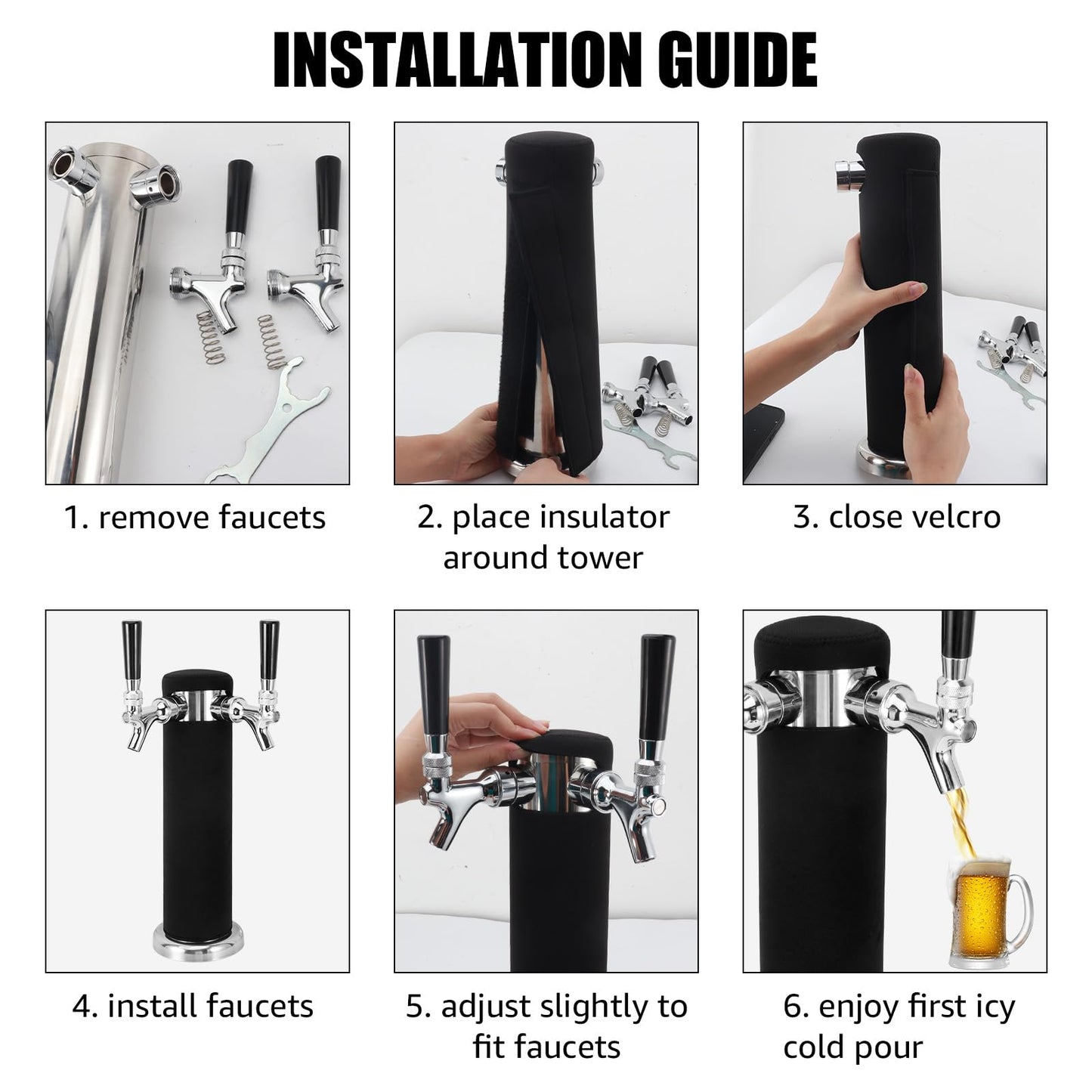 Dbgogo Kegerator Tower Insulator for Standard 3” Diameter Double Tap Draft Beer Tower, Stretchy Neoprene Beer Tower Cover to Minimize Condensation & Reduce Foam