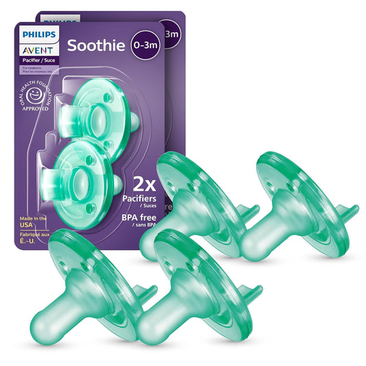 Philips Avent Soothie Baby Pacifiers - 100% Silicone, BPA-Free, Extra Durable, Green | 4 Pack for 0-3 Months