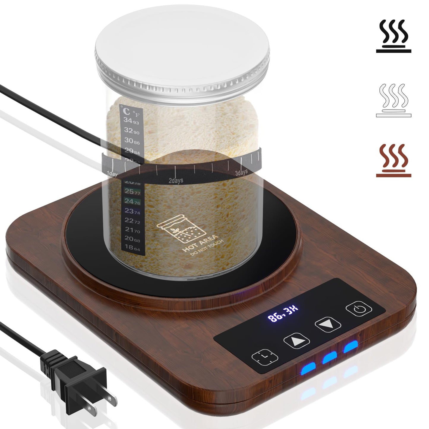 Sourdough Starter Warmer, Precise 1°F Thermostat Control (70-100°F) Sourdough Warming Mat, Smart Warming On/Off, 12-Hour Timer Sourdough Warmer(Wood Grain)