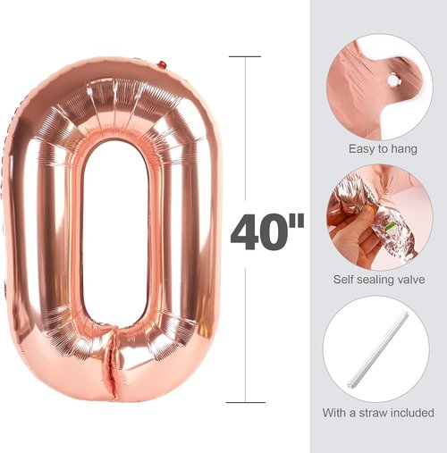40 Inch Rose Gold Birthday Balloons | 28 Number Balloons for Celebrations & Graduation Decor