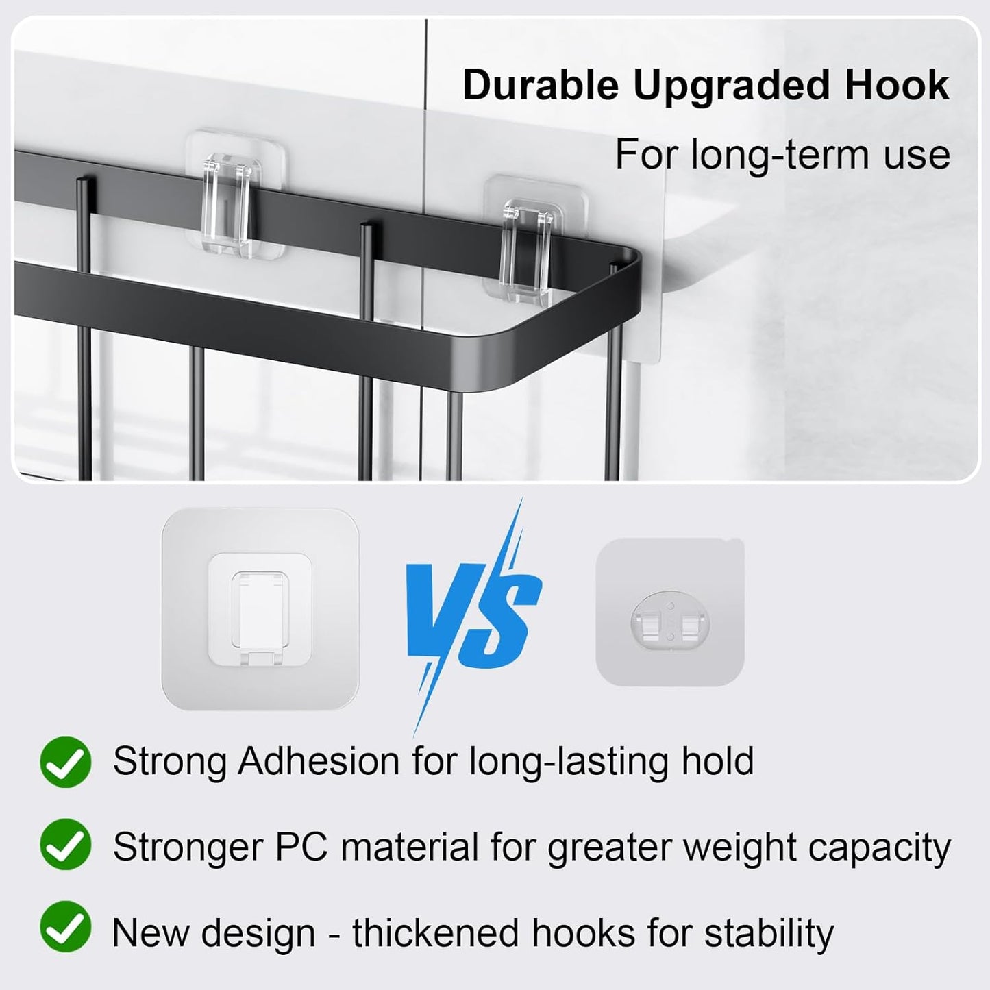 Lsnisni Shower Caddy Adhesive Replacement - Waterproof Shelf Strips & Strong Hooks | 14 Pack, Clear