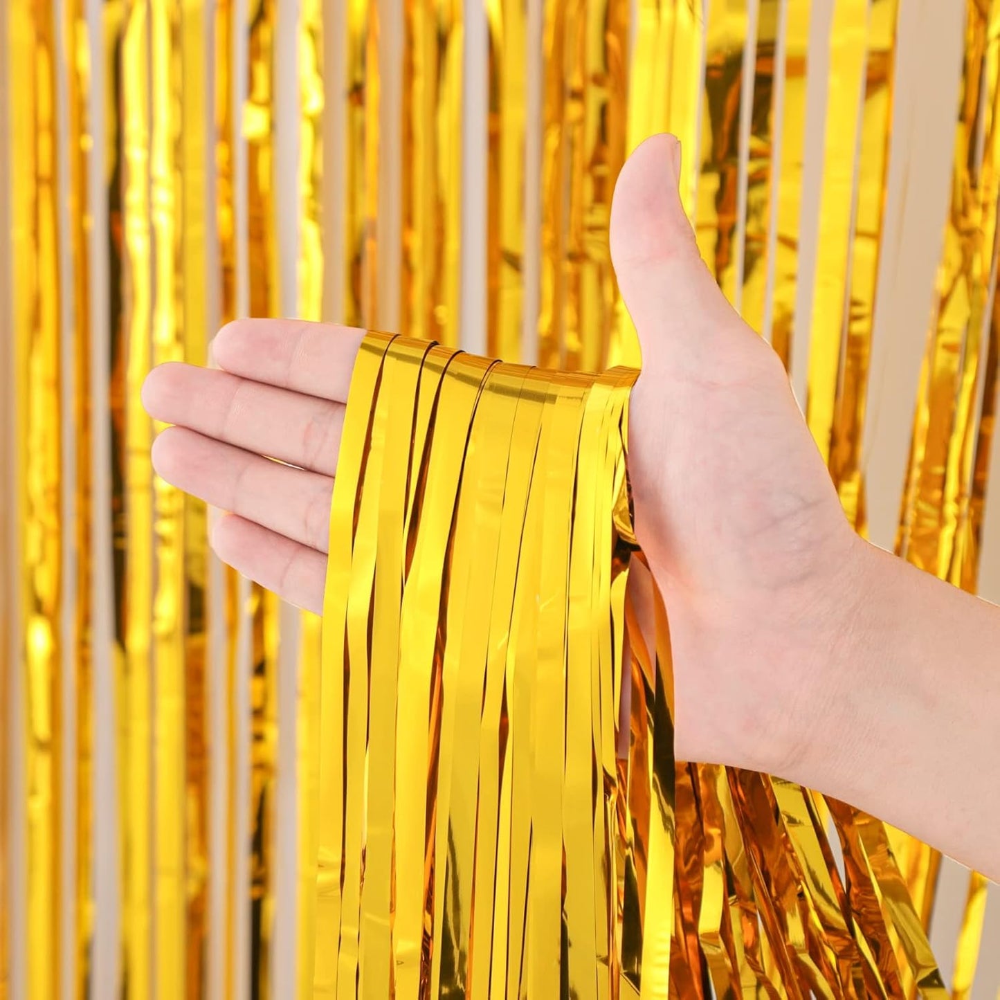 Voircoloria Gold Foil Fringe Backdrop Curtains - 2 Pack Tinsel Streamers for Parties & Events